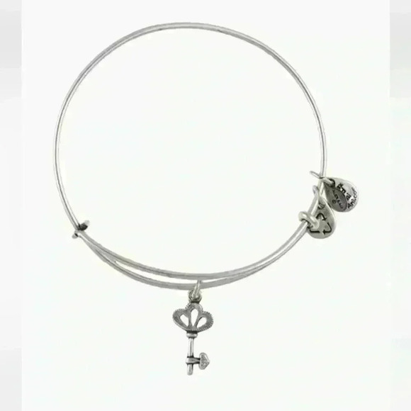 Alex and Ani Skeleton Key Charm Bangle In Rafaelian Silver-slight discoloration - Picture 1 of 5